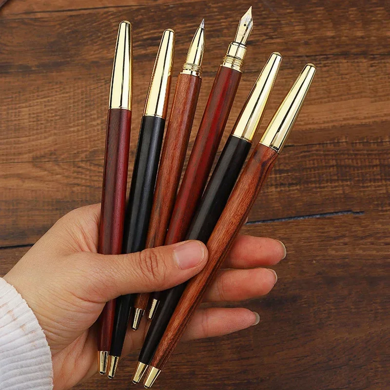 Retro Simple Sandalwood Wooden Fountain Pens Office Signature Pens Students Writing Painting School Stationery Supplies