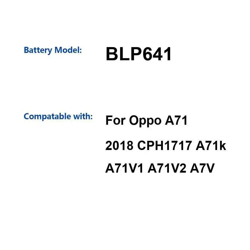 

BLP641 Экологически чистый аккумулятор для мобильного телефона 3000 мАч для Oppo A71 2018 CPH1717 A71k A71V1 A71V2 A7V Легкий вес