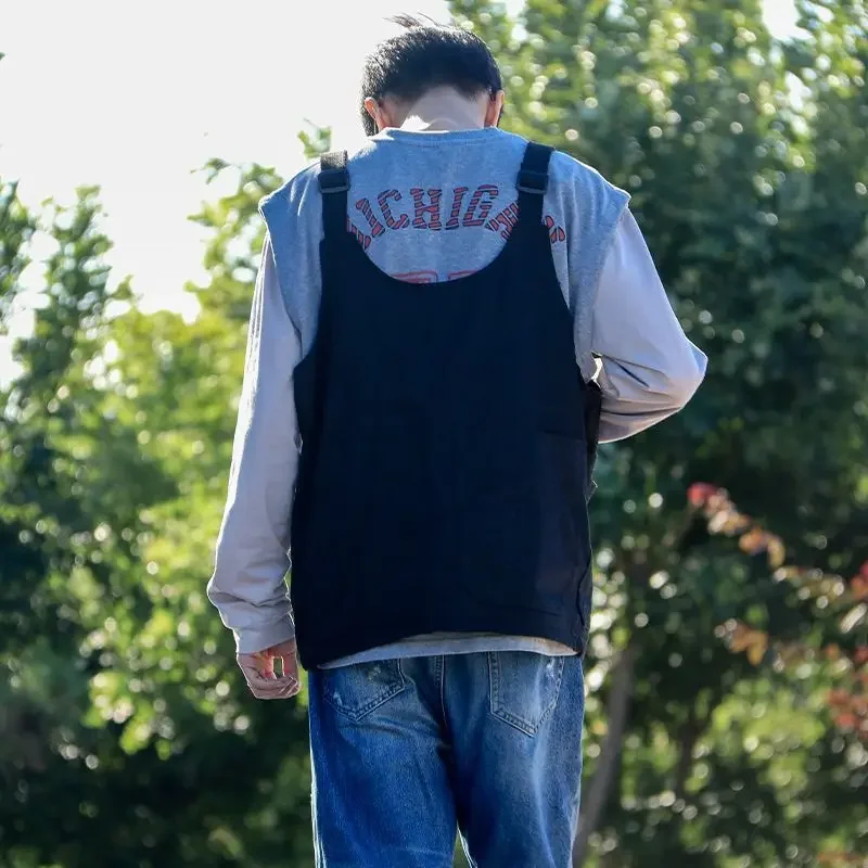 Maden Vintage Multi-Pocket Sleeveless Nylon Vest Amekaji Outdoor Deformable Tactical Vest Functional Dual Purpose Satchel Bag