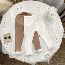 Newborn Baby Girl Leggings 2024 Autumn Infant Trousers Toddler Girls Lace Stretch Skinny Pants