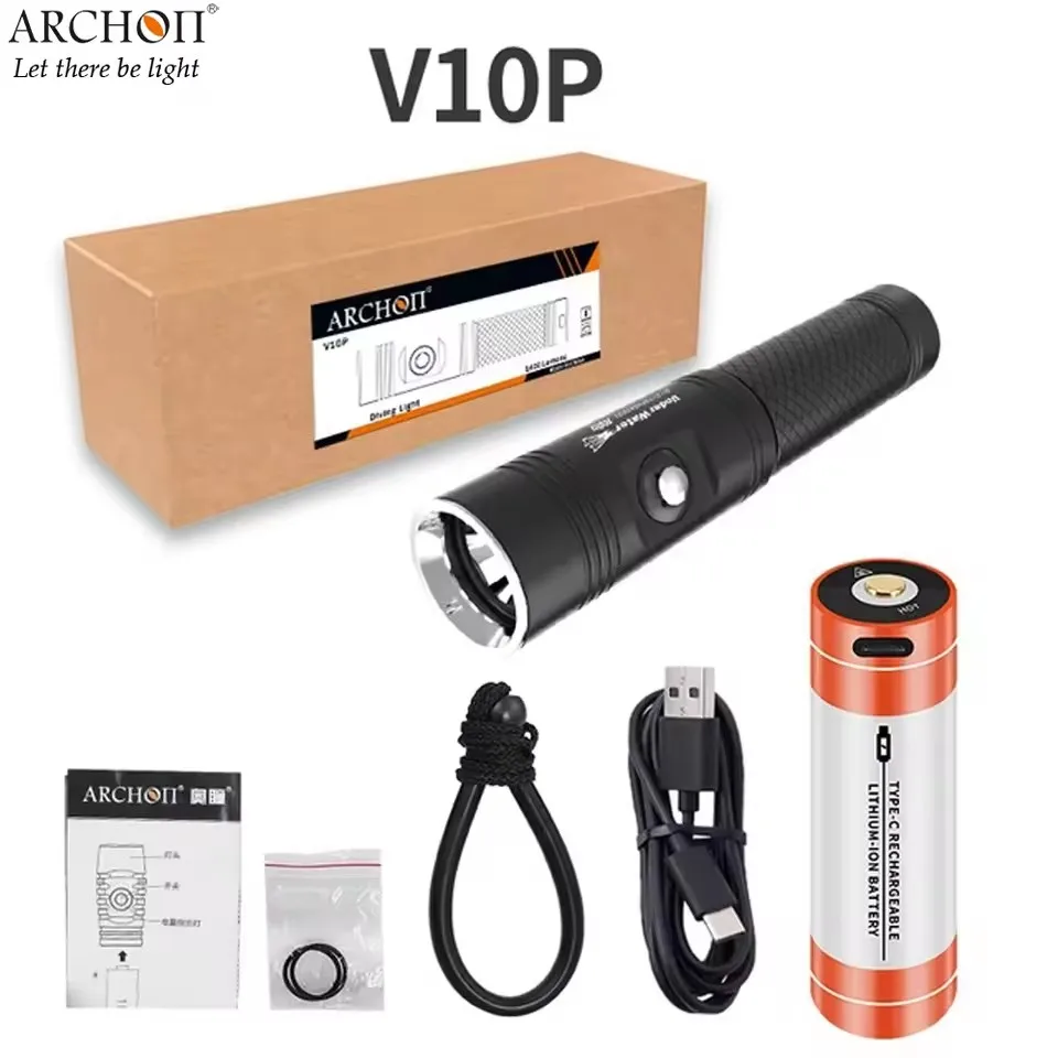 ARCHON V10P V10 Plus Diving Flashlight USB-C Rechargeable Max 1400LM Underwater Waterproof Dive Light Search Rescue EDC Torch