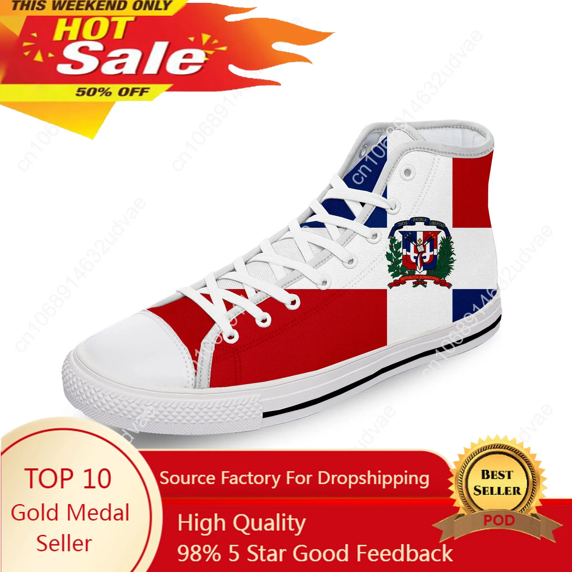 Dominican Republic Pride Flag Patriotic White Cloth 3D Print High Top Canvas Shoes Men Women Lightweight Breathable Sneakers