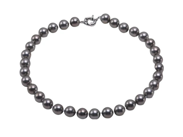 

Terisa Pearl Jewelry 12mm Dark Grey Round Sea Shell Pearl Necklace for Women T-SP014