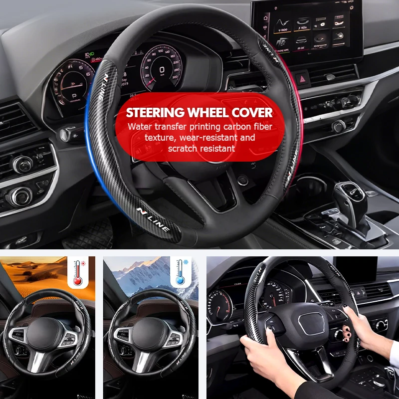 For Hyundai Car Steering Wheel Cover Carbon Fiber Non-Slip Protector Cover Decorative Cover Auto Accessories N Line Tuscon NX4