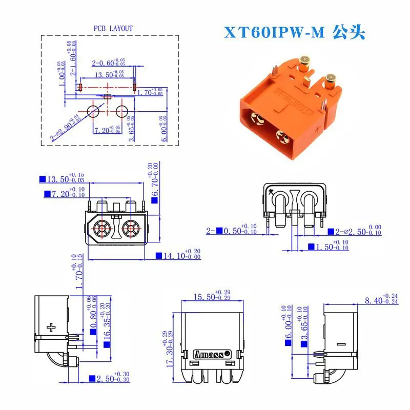 YuXi XT60I-PW męskie XT60-I żeńskie 2 + 1 wodoodporne wtyczki kulowe do bateria Lipo samochodów RC