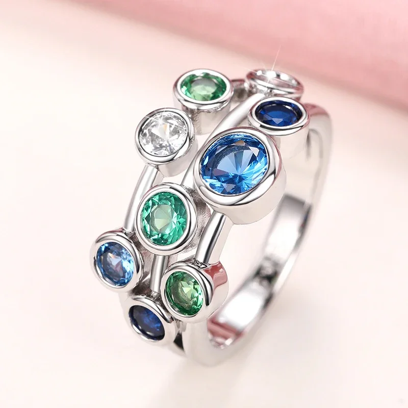 New Special-interested Colorful Cubic Zirconia Rings for Women Unique Design Female Wedding Anniversary Party Fashion Jewelry