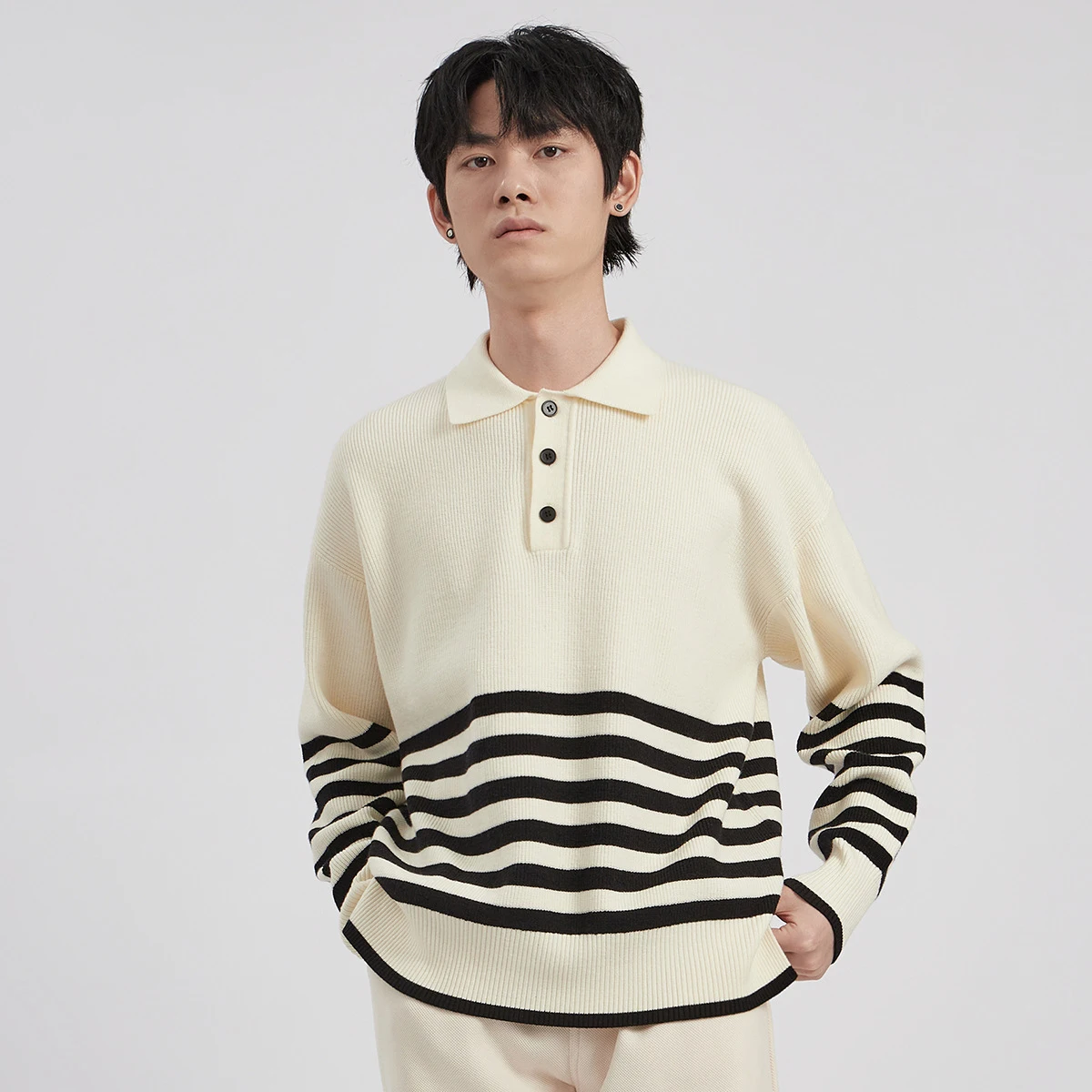 

Winter Fall Fashion Men's Classical Striped Sweater Teens POLO Neck Long Sleeve Korean Style Simple Casual Knitted Pullover Tops