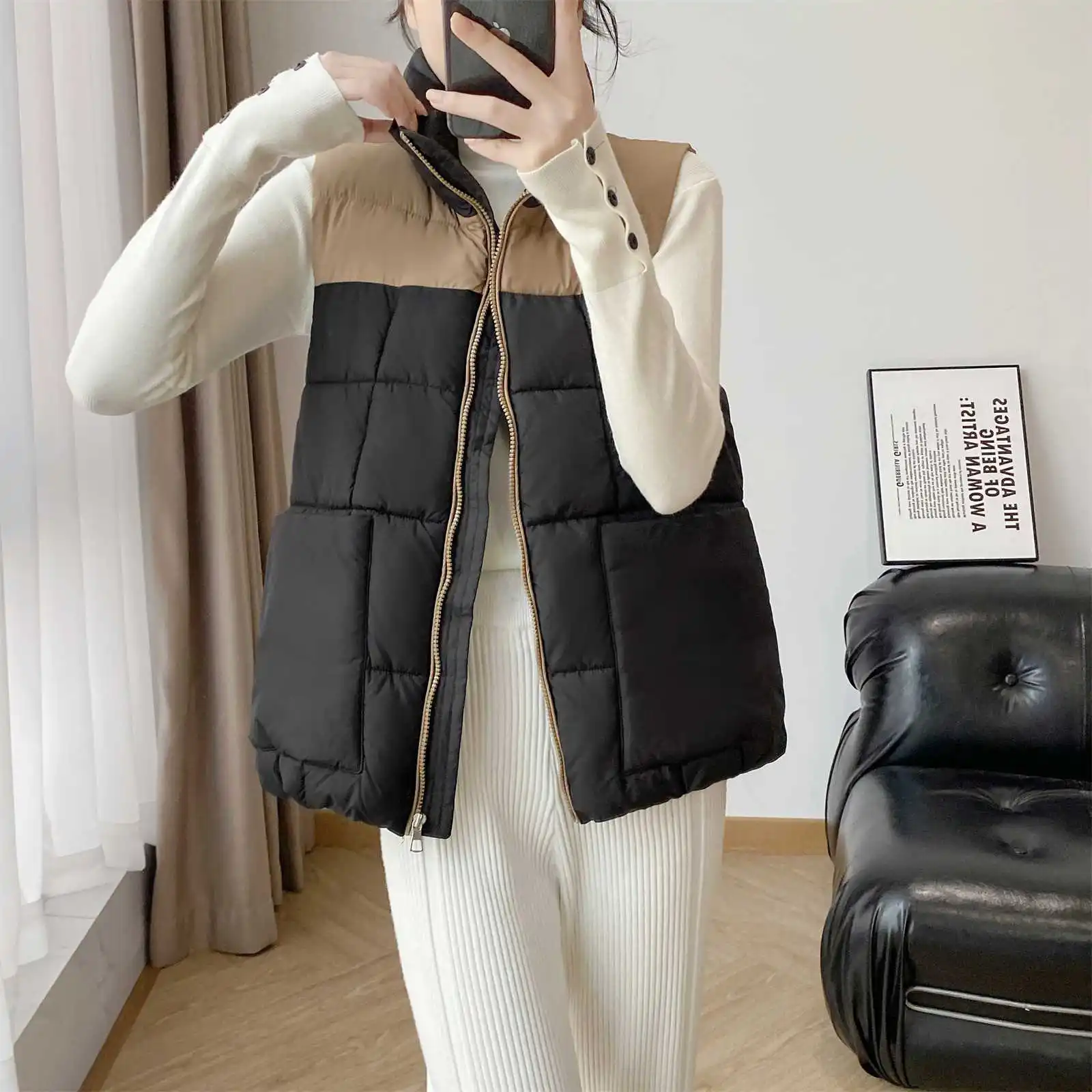 

Autumn Winter New Cotton Vest for Women Fashionable Versatile Stand Collar Loose Jacket Vest