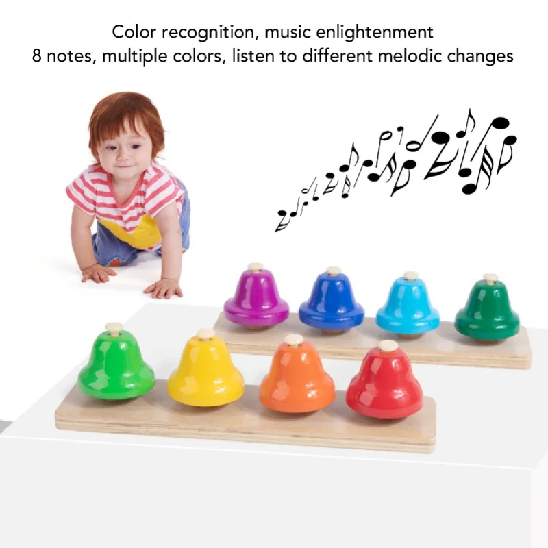 Sinos de mesa para crianças, instrumento de percussão, 8 notas, sinos musicais coloridos, instrumento de percussão, brinquedo com marretas de madeira