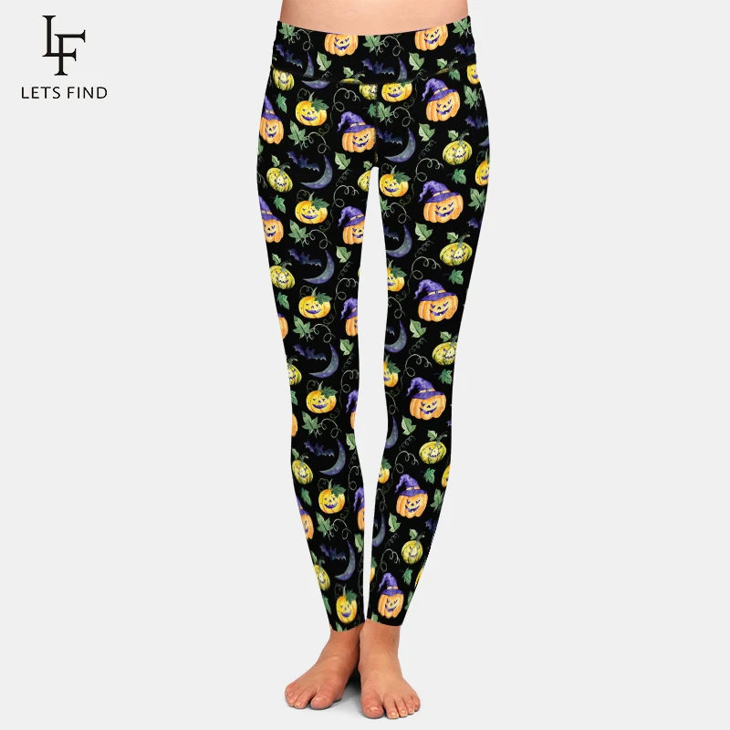 LETSFIND-Leggings de cintura alta para mujer, pantalones con estampado 3D de calabazas para Halloween