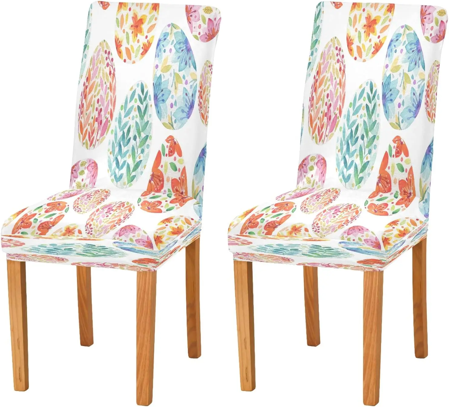 

Easter Eggs Dining Room Chair Covers Colored Spring Floral Chair Slipcovers Seat Protector Removable Washable Chair Cover For