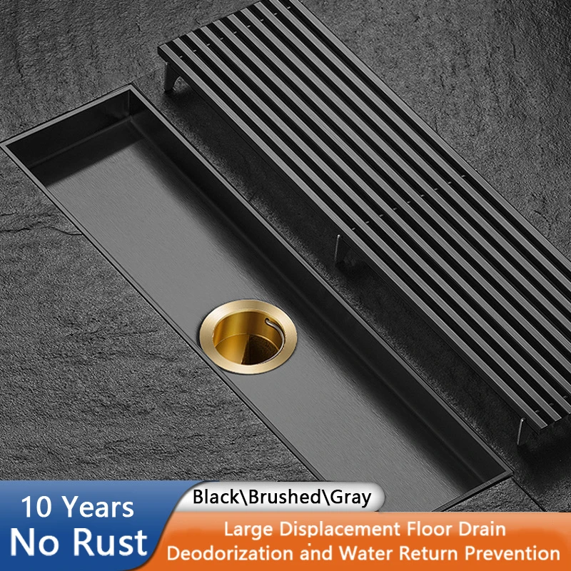 

SUS 304 Floor Drain Bathroom Brushed Floor Deodorant Drain Filter 20/120cm Square Large Displacement Drain Shower Filter Kitchen