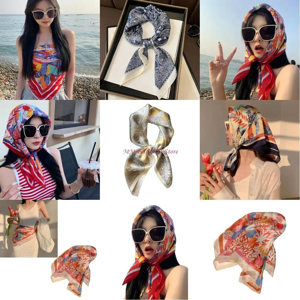 

49me Women Fashion Fashion Print Head Scraph Sunprope Headwrap Square Scarf для элегантного случая для отдыха Photography Props