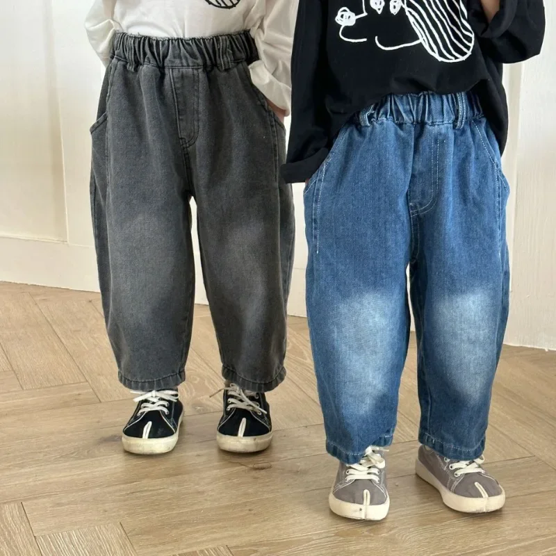 

Baby Jeans Radish Pants for Boys Girl 12 3 4 5 6 7 8 9 10 11 Year Children's Autumn New Clothing Black Blue Soft Denim Trousers