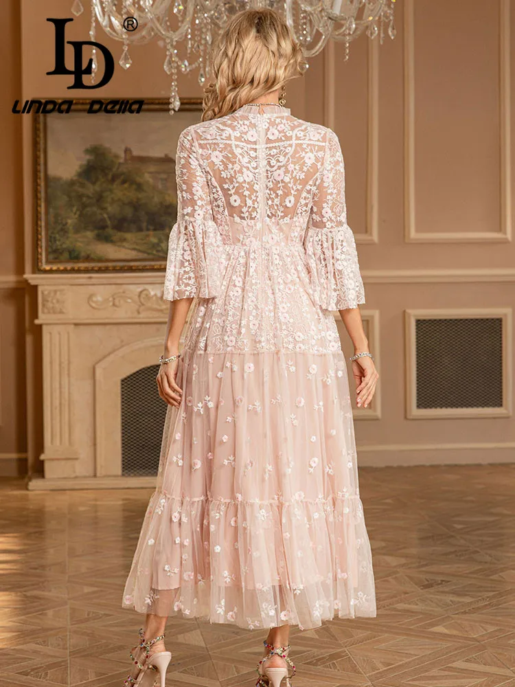 LD LINDA DELLA 2025 ملابس نسائية جديدة للربيع والصيف مطرزة بالماس فستان مأدبة على طراز القصر #6