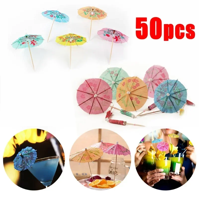 50Pcs New Paper Drink Cocktail Parasols Wedding Paper Umbrella Decoration Umbrellas Tropical Hawaiian Party Cocktail Accessories