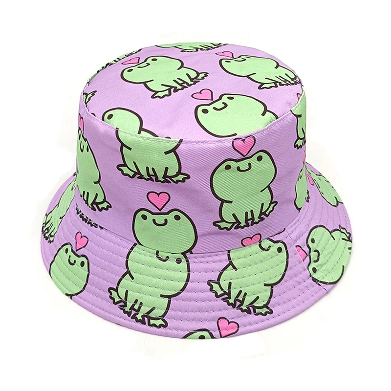 Bocca Cartoon Frog Printing Bucket Hat For Men Women Unisex Fisherman Hat Double Sides Panama Cap Cute Pattern Summer New Style