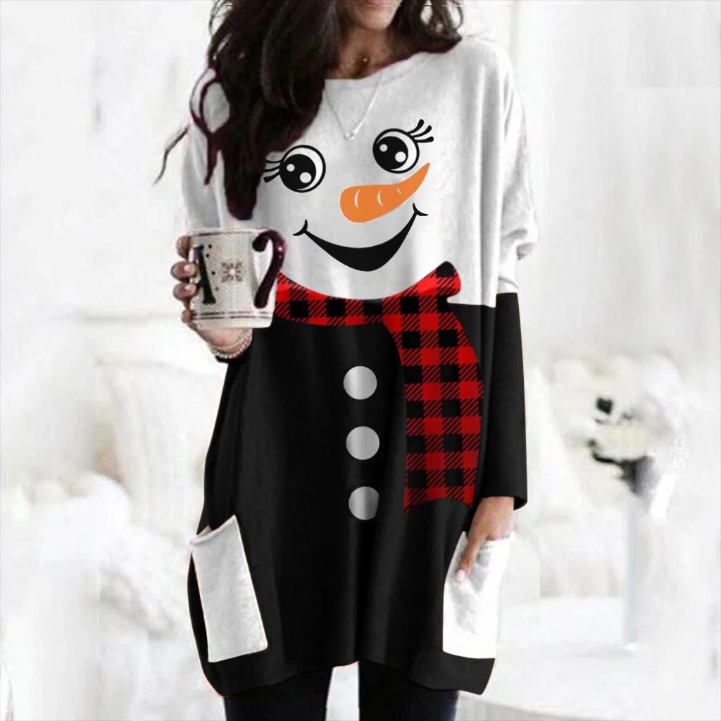 autumn and winter women's new Christmas snowman print long sleeve dress women long dresses for women