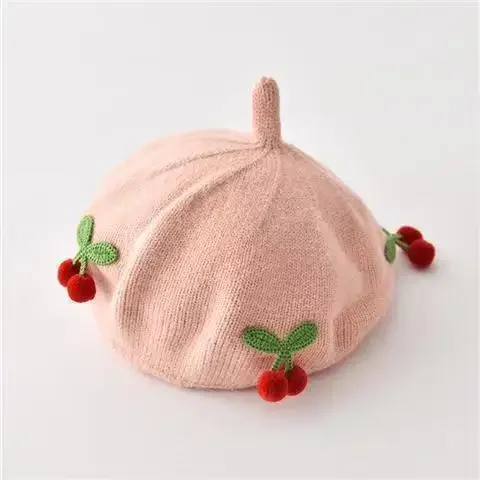 Fashion Baby Hat Solid Color Flower Girls Warm Beret Vintage Knitted Beret Hat Kids Autumn Winter Children Artist Painter Cap