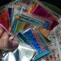 50Pcs/Lot Holographic Nail Foil Sticker 4*20cm Mixed Transfer Slider Nail Wraps Starry Sky UV GEL Laser Manicure Nail Art Decals