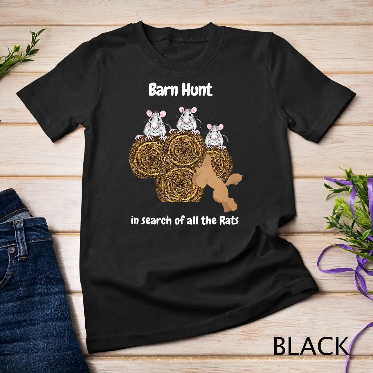 Womens Funny Barn Hunt - in search of rats with red Poodle Unisex T-shirt