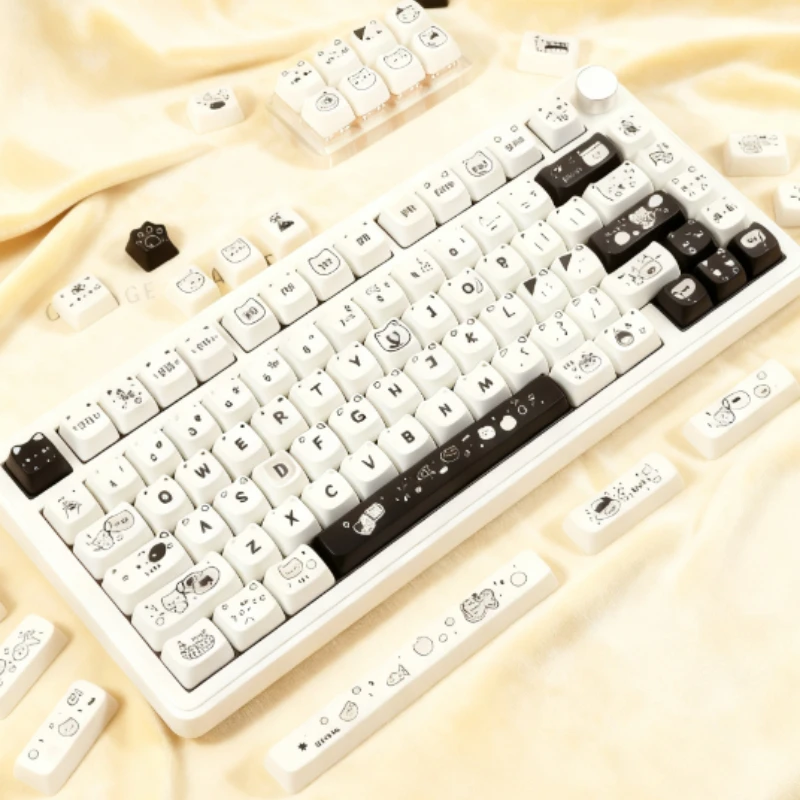Custom Maorbeng MOA Profile Keycap Set Cute Line Art Cat Design 140pcs PBT Heat Sublimation Durable Replacement Accessory Gift