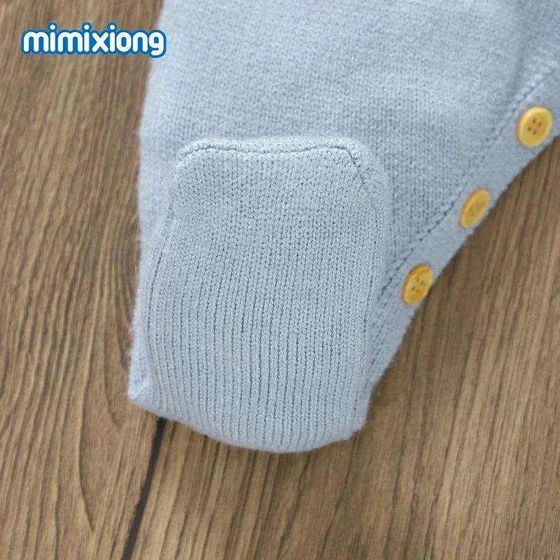 Baby Rompers Blue Long Sleeve Knit Set 0-9m Infant Jumpsuits Winter Wear Spring Autumn Newborn Boys Outwear Rompers Hats Clothes