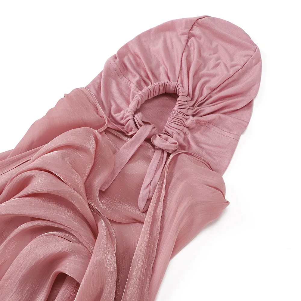 New Shimmer Silk Scarf with Jersey Underscarf Inner Headband Women Cap Bonnet Long Shawl Neck Cover Headwrap Instant Hijabs