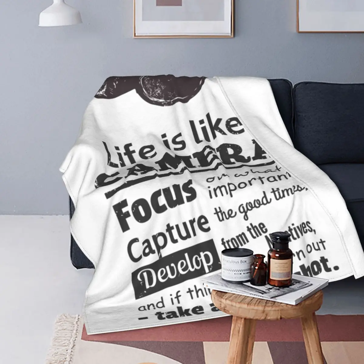 Chic Life Is Like A Camera Knitted Blanket Coral Fleece Plush Photographer Super Soft Throw Blanket for Bed Bed Rug