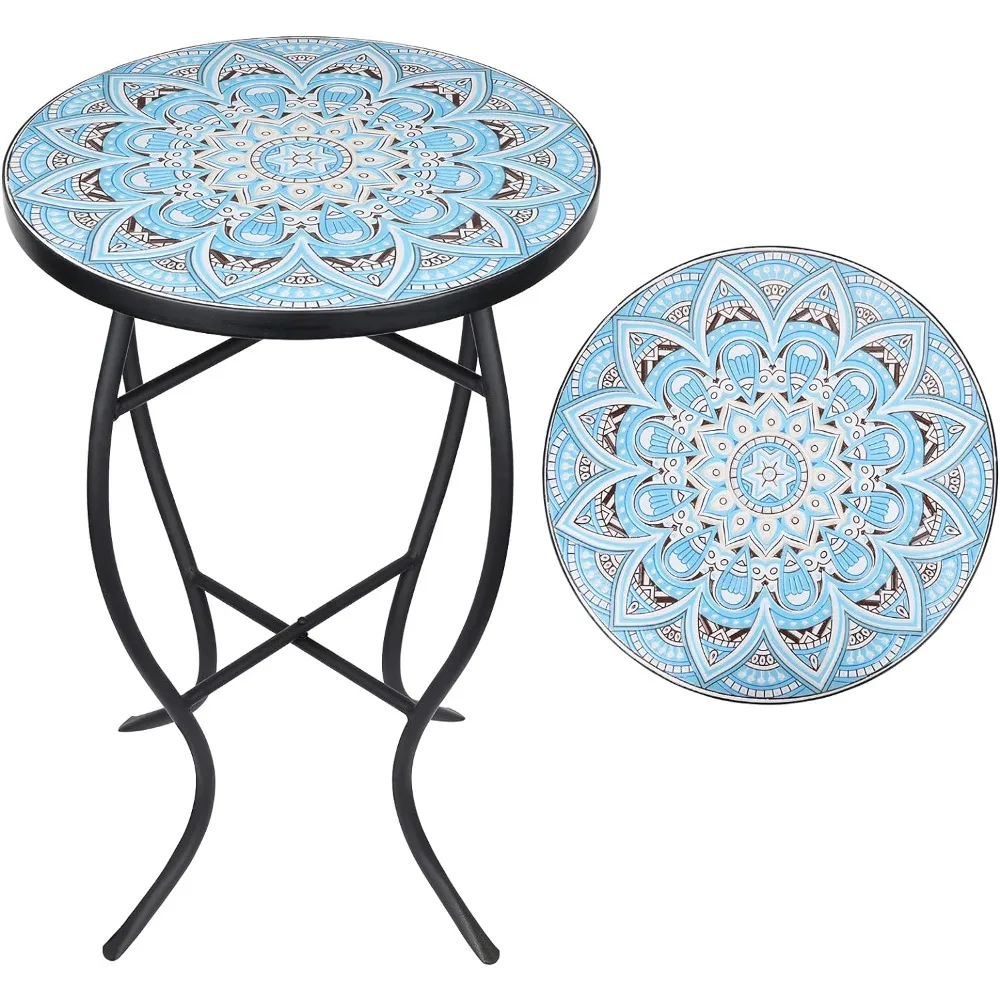 

Vipush Mosaic Outdoor Side Table, 14" Round Folding End Table, Patio Accent Table Indoor Plant Stand for Living Room,Geramic