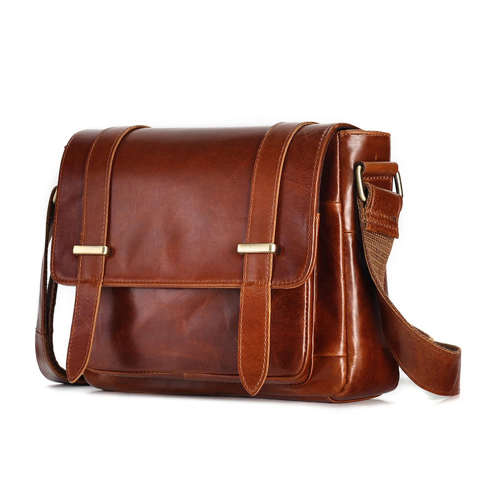 Bolso cruzado de piel de vaca para hombre bandolera Vintage de cuero genuino gran capacidad novedad