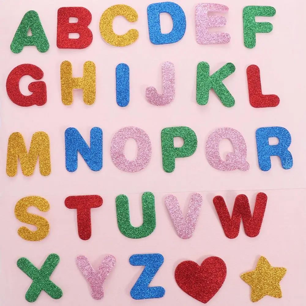 A-Z Letters Foam Letter Sticker Self-adhesive Decoration Glitter Alphabet Sticker Wall Decals Colourful