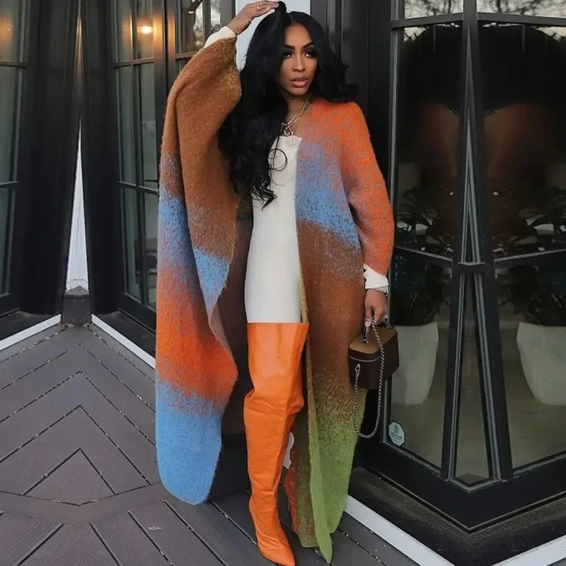 Winter Fashion Camouflage Printed Open Front Long Cardigan African Female Holiday Party Fall Full Length Kimonos Clothes