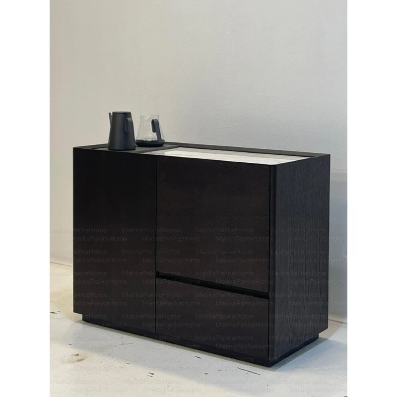 Italian solid wood tea cabinet, modern light luxury marble tea side cabinet, household mobile embedded kettle integrated