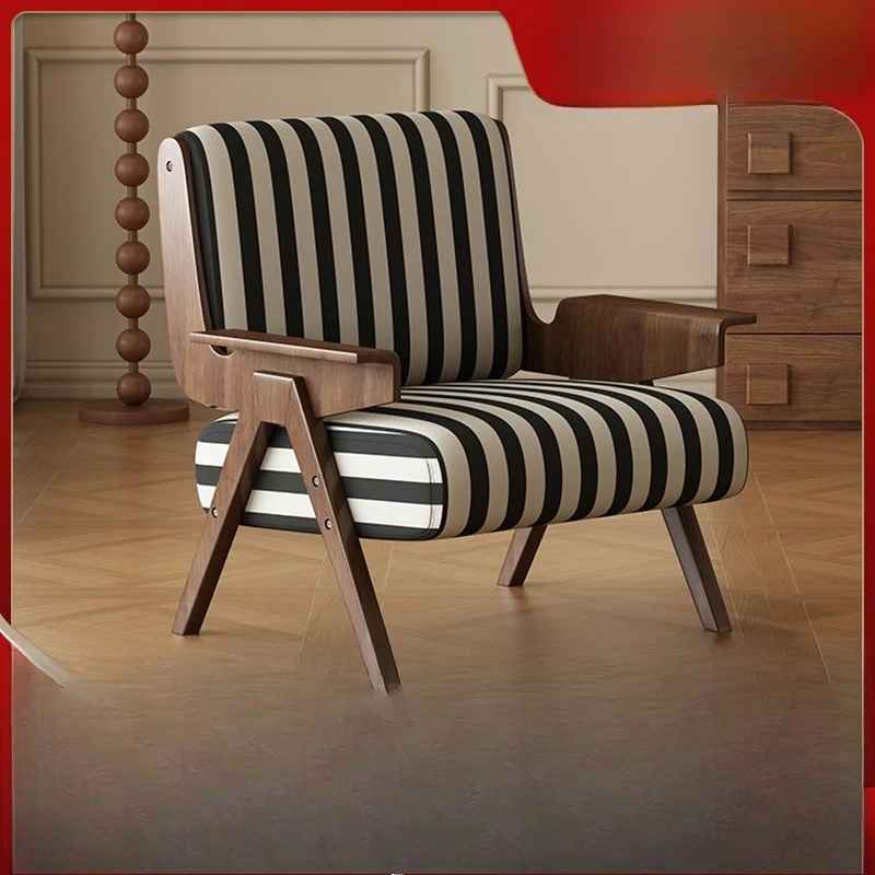 

Medieval style leisure chair living room designer solid wood homestay hotel business negotiation chair single sofa chair