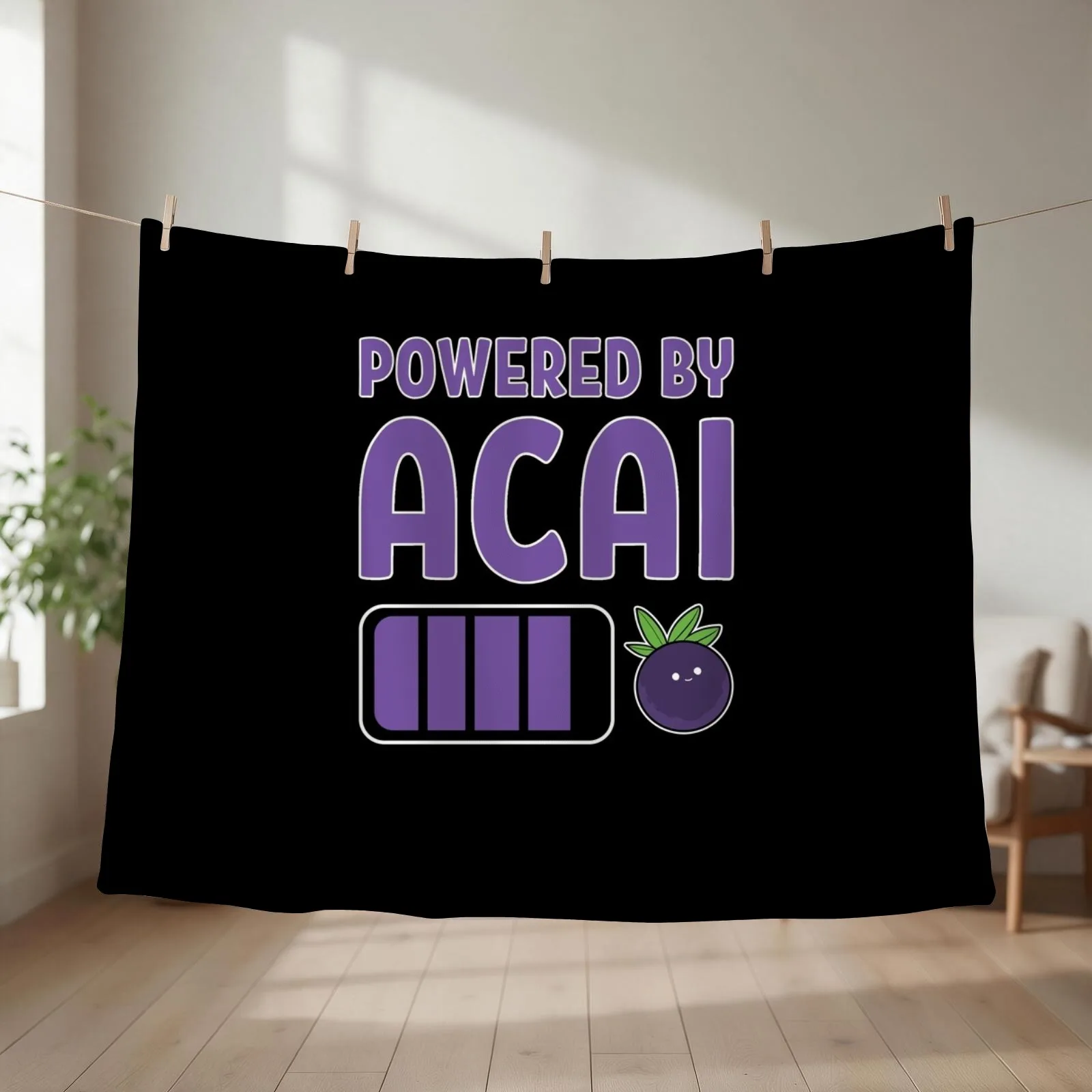 Powered By Acai Fruit Bowl Vegan Food Superfood Throw Blanket
