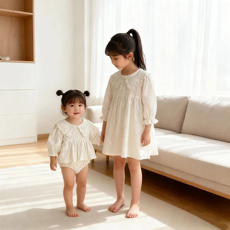 

2026 New Spring Children Clothes Baby Girl Party Dress Long Sleeved Cotton Embroidery Kids Princess Dresses Infant Baby Romper