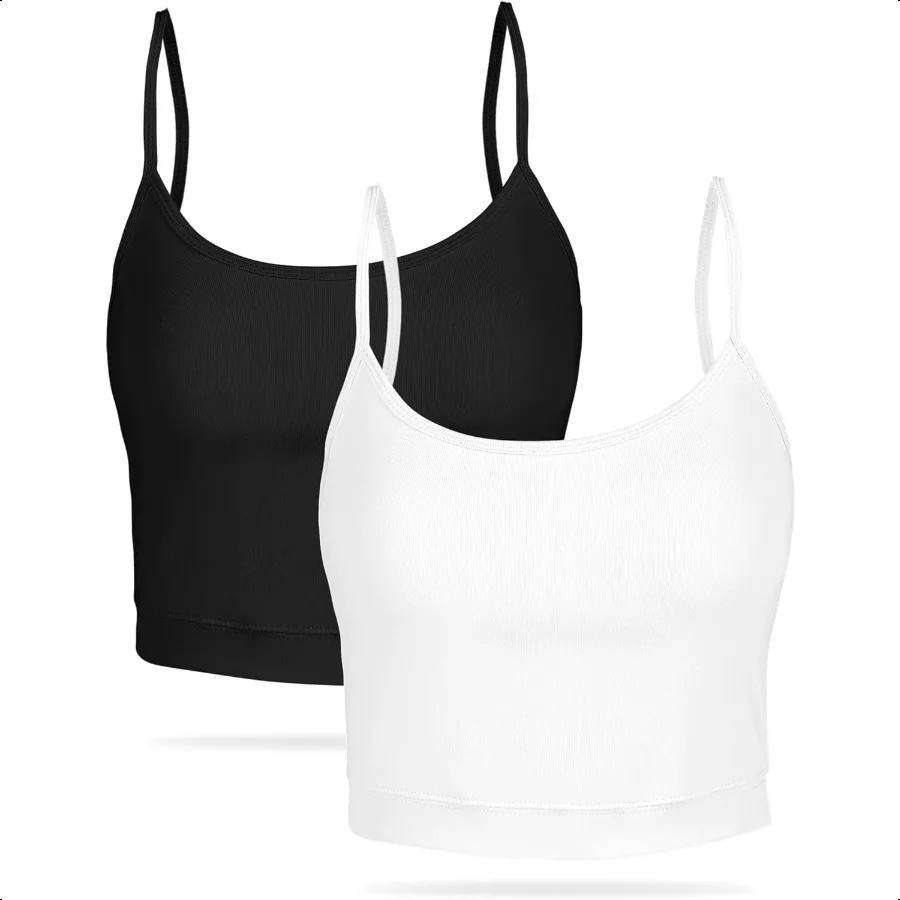 

AURUZA 2Pcs Crop Tops for Women Spaghetti Strap Camisole Tank Top Basic Solid Going Out Top Sleevel Shirt Summer Clothes