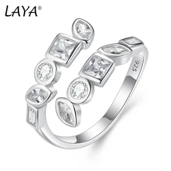 LAYA 100% 925 Sterling Silver Symmetrical Shining Zircon Plain Silver Classic Open Finger Ring For Men Women Jewelry 2022 Trend