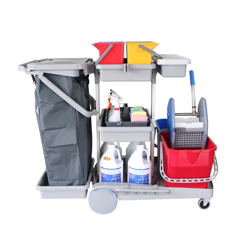 

Plastic cleaning tool supplies commercial multi-usage mop bucket wringer hotel housekeeping cleaning trolley full set