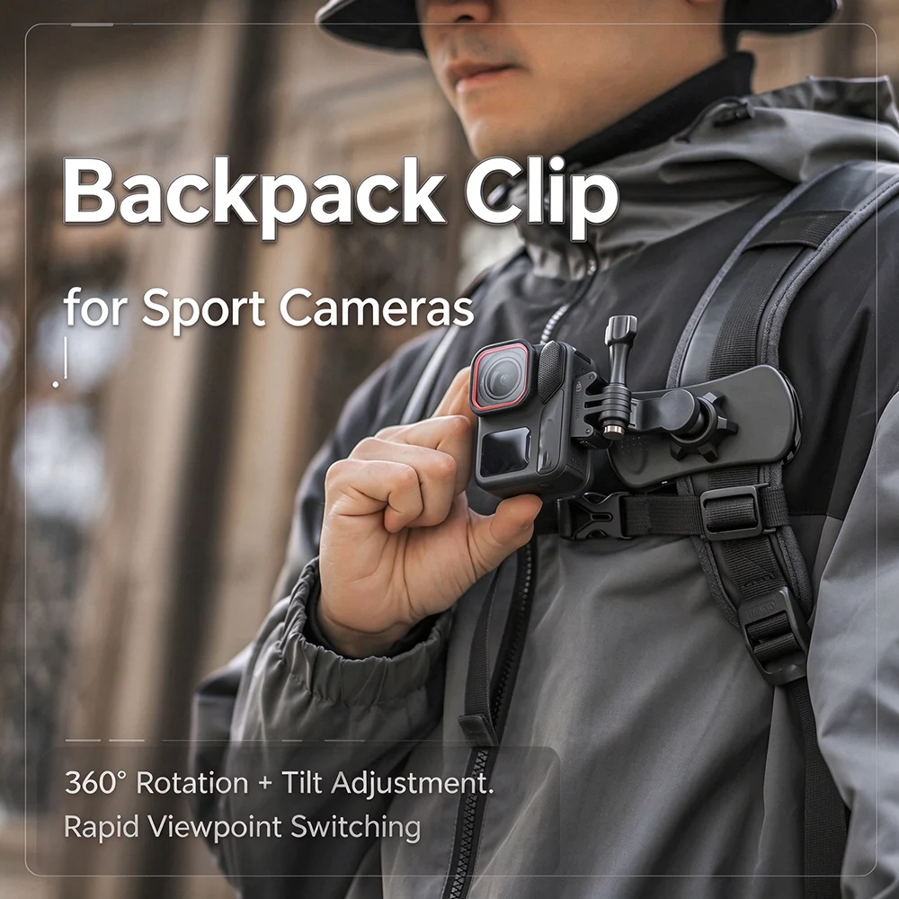 360° Rotation Backpack Clip Mount for GoPro 13 12 Insta360 X6 Ace Pro2 DJI Osmo360 II Action 6 5 4 Nano Vlog Camera Accessories