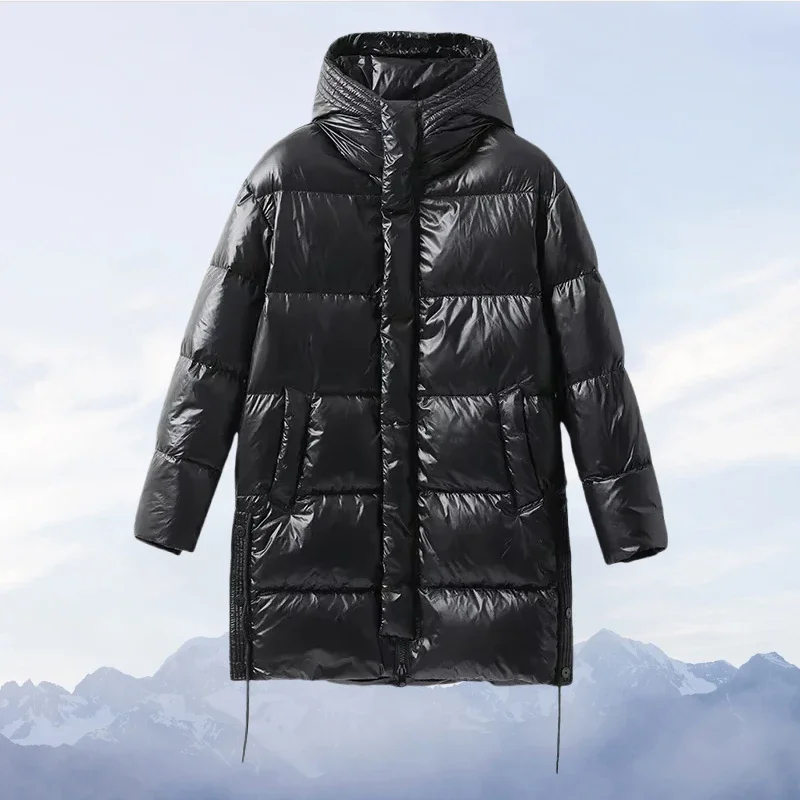 Luxury Winter Men's Clothing Black Down Jacket White Duck Down Thick Warm Medium and Long Hooded Coat New Product