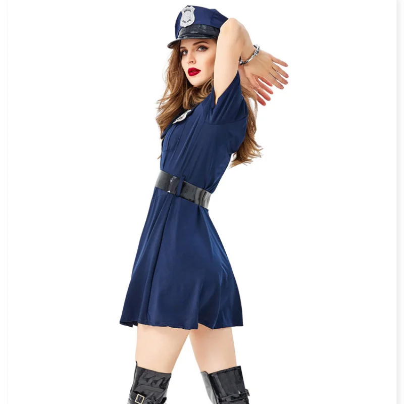 Vrouwen Kleine Agent Cosplay Uniform Volwassenen Themafeest Beroep Politie Pak Halloween Officier Rollenspel Jurk Set