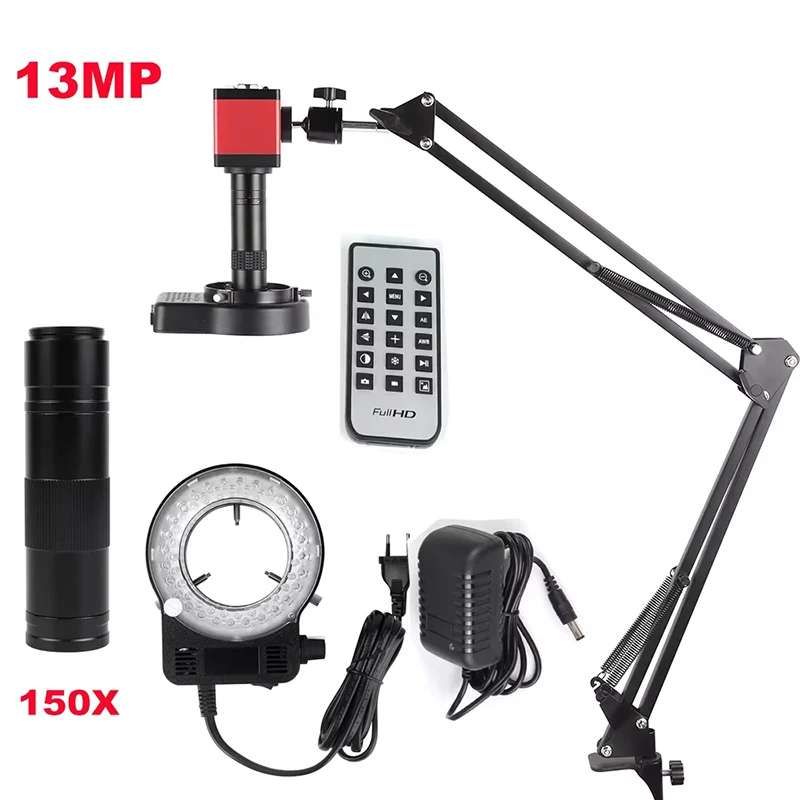 Foldable 48MP 4K 1080P HDMI USB Digital Video Microscope Camera 150X C-mount Industrial Soldering Jewelry Microscopio 13MP VGA