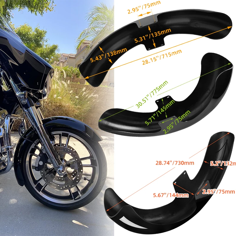 

19" 21" 23" Gloss Black Wrap Front Fender Mudguard For Harley Touring Electra Street Glide Road King Ultra Custom Baggers