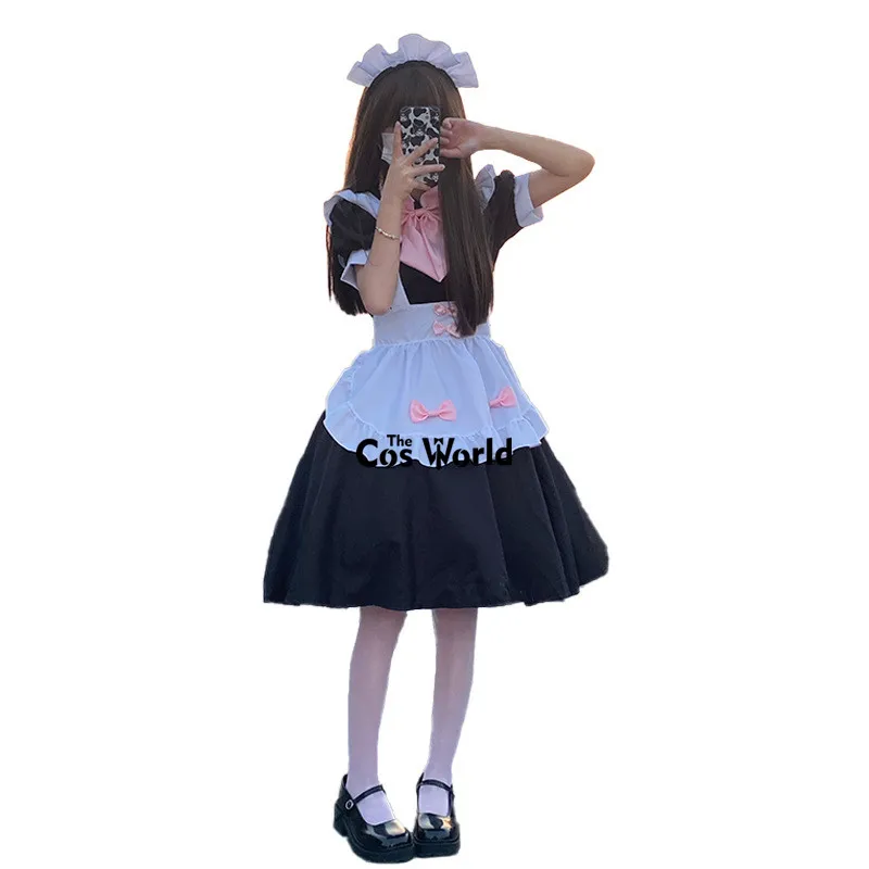 Japanese Lolita Girl's Princess Apron Maid Dress Uniform Housekeeper Maidservant Restaurant Outfits Anime Cosplay Costumes