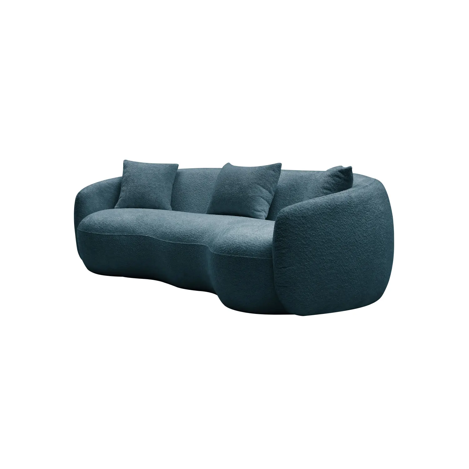 93.6inch Modern Curved Sofa, Boucle Fabric Couch for Bedroom, Office, Apartment Blue