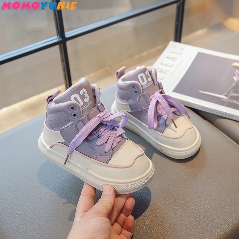 2023 Winter New Style Korean Edition Versatile Cotton Warm Casual Girls' High-top Sneakers Boys' Non-slip Soft-soled Sneakers