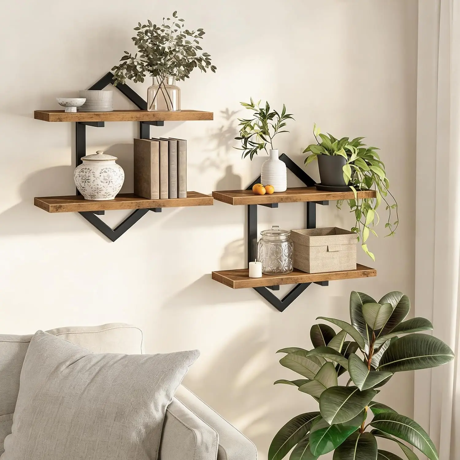 

Floating Shelves, 15 Inch Wall Shelf Set of 2, Wall Mounted Storage Shelves 2-Tier, Hanging Bathroom Shelves, for Livin