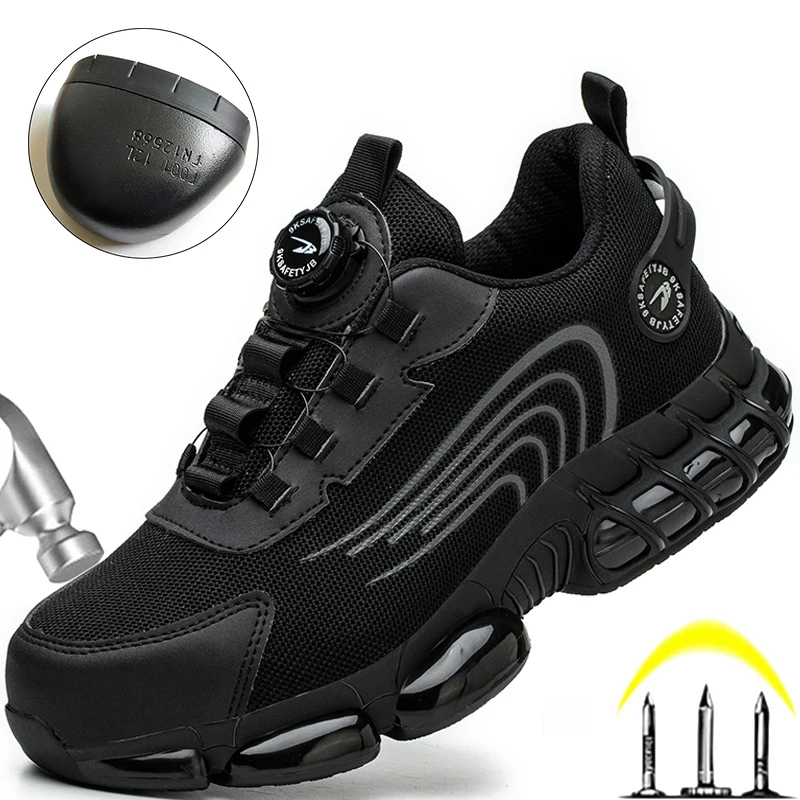 Rotating Button Safety Shoes Men Work Sneakers Indestructible Shoes Puncture-Proof Protective Shoes Work Boots Steel Toe Shoes